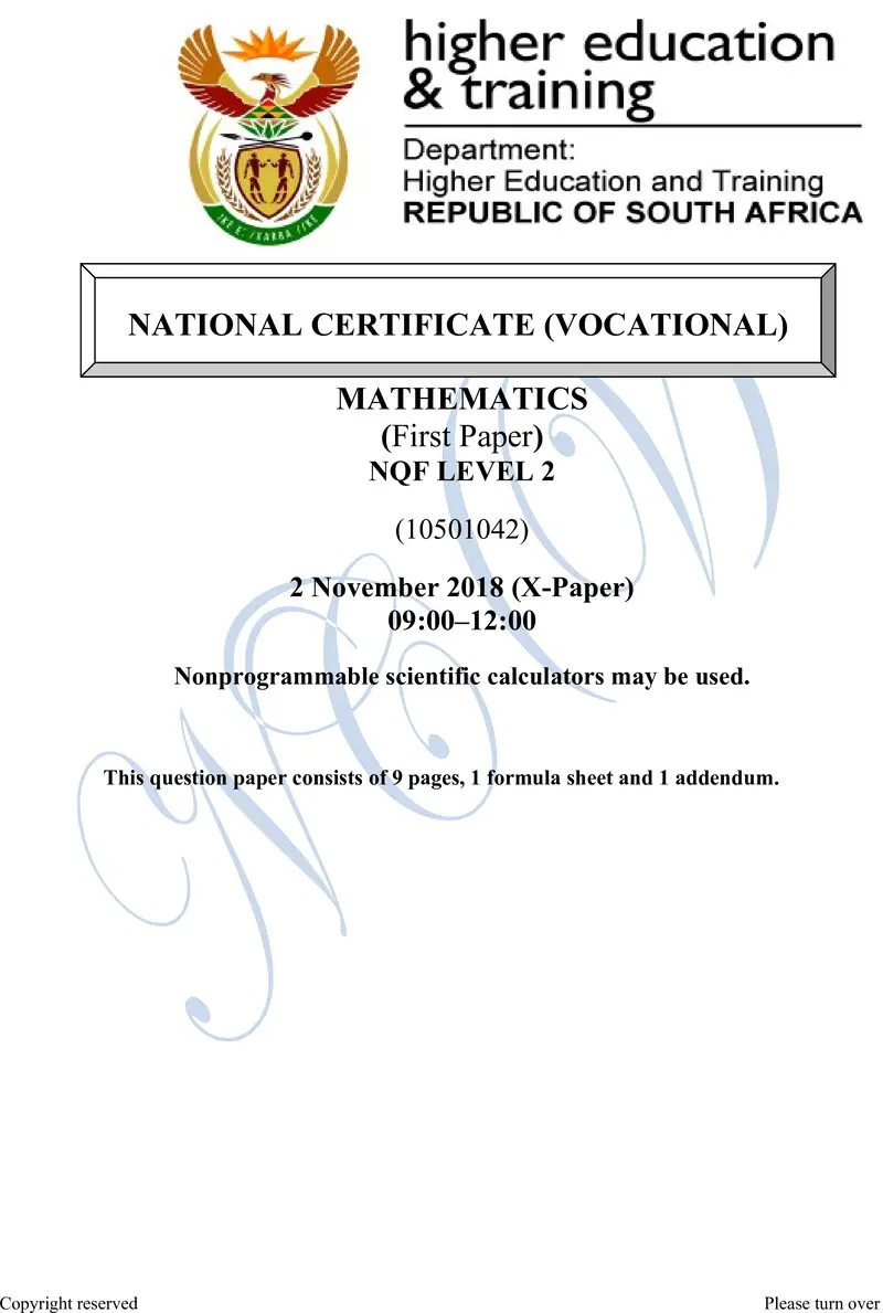 Nc2010 Mathematics L2 P1 QP November 2018