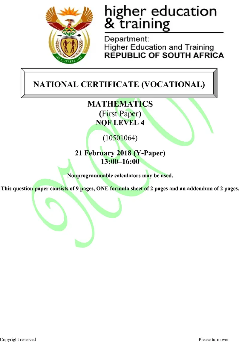 Nc2060 Mathematics L4 P1 QP Supp 2018