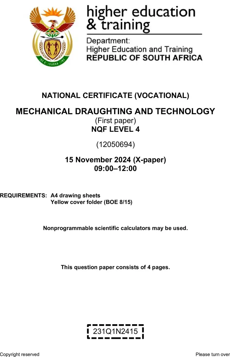 Nc2070 Mechanical Draughting And Technology L4 P1 QP Nov 2024