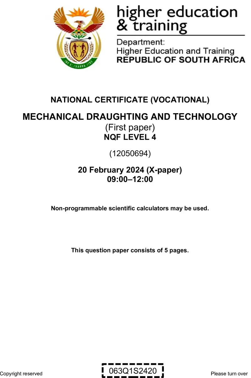 Nc2070 Mechanical Draughting And Technology L4 P1 QP Supp 2024