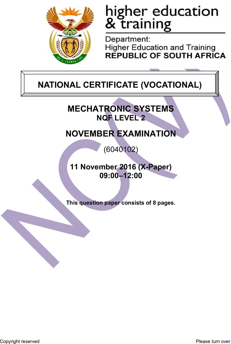 Nc2100 Mechatronic Systems L2 QP Nov 2016