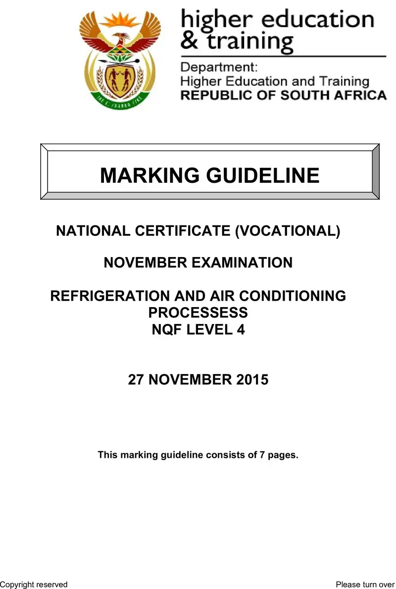Nc2560 Refrigeration And Airconditioning Processes L4 Memo Nov 2015