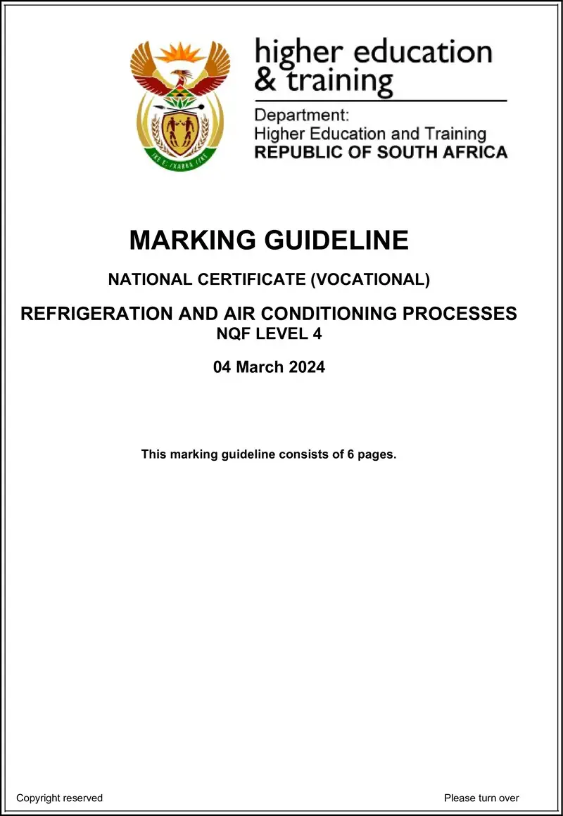 Nc2610 Refrigeration And Air Conditioning Processes L4 Memo Supp 2024
