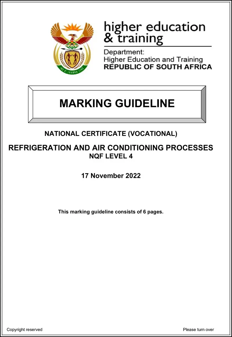 Nc2610 Refrigeration And Airconditioning Processes L4 Memo Nov 2022