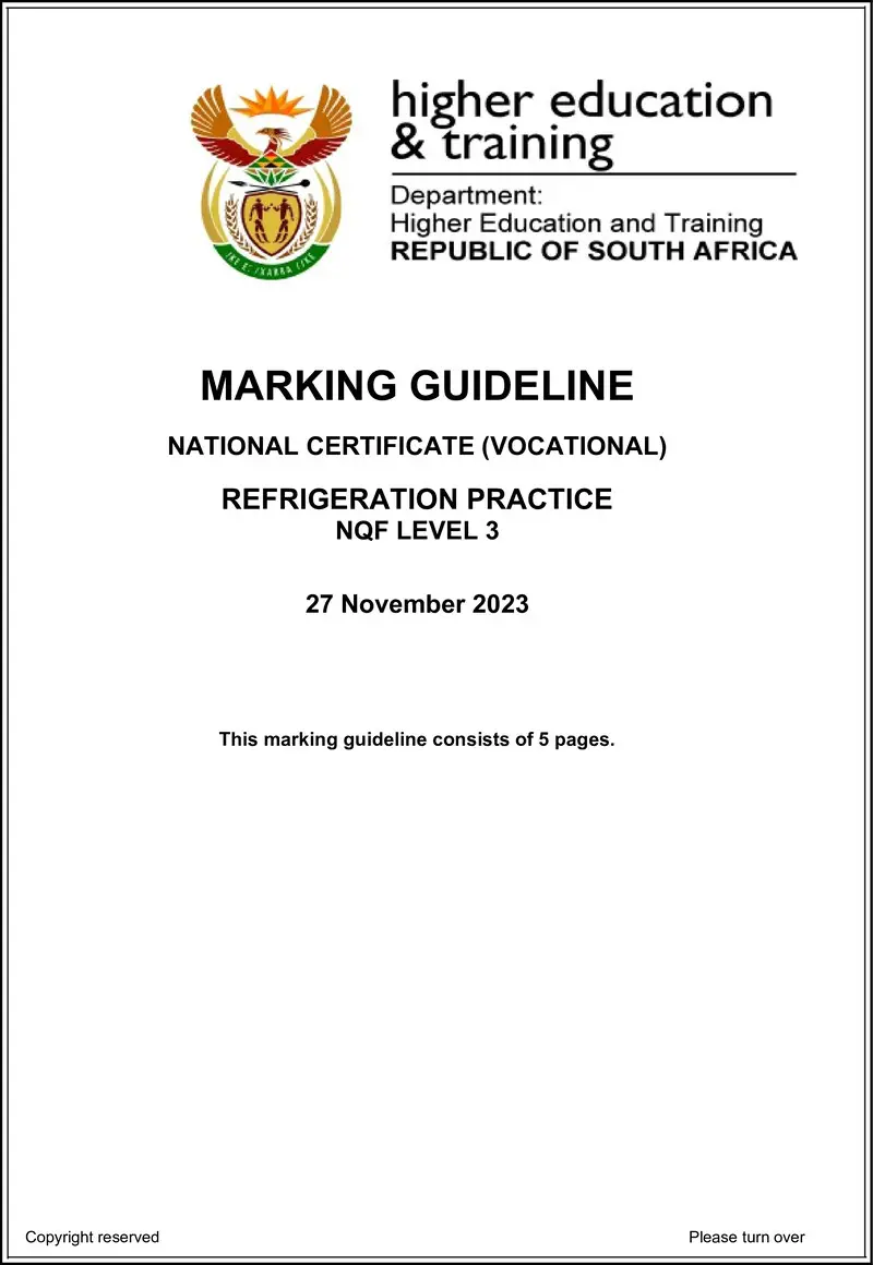 Nc2620 Refrigeration Practice L3 Memo Nov 2023