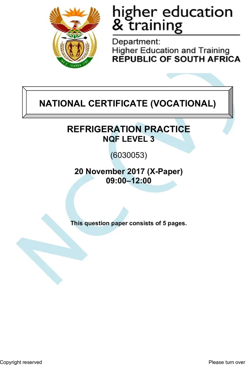Nc2620 Refrigeration Practice L3 QP Nov 2017