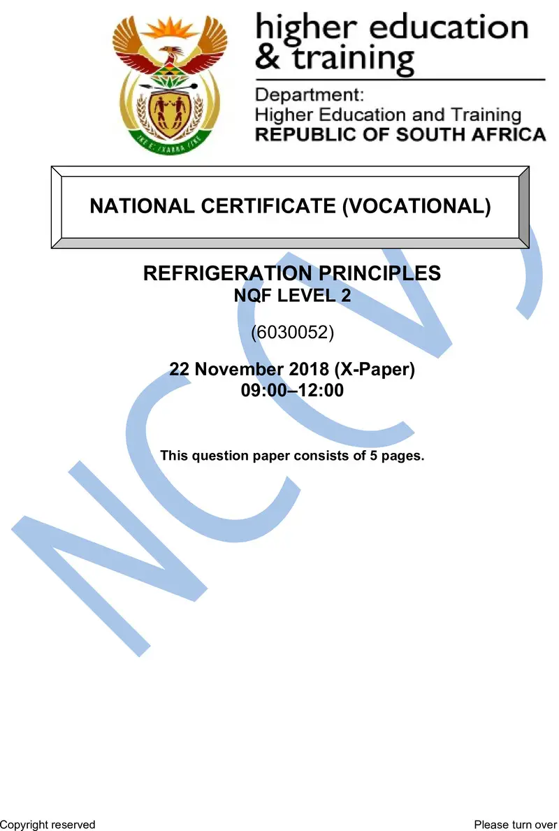 Nc2630 Refregeration Principles L2 QP Nov 2018