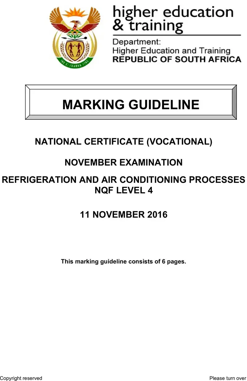 Nc2630 Refrigeration And Air Conditioning Processes Lev4 Nov Memo 2016