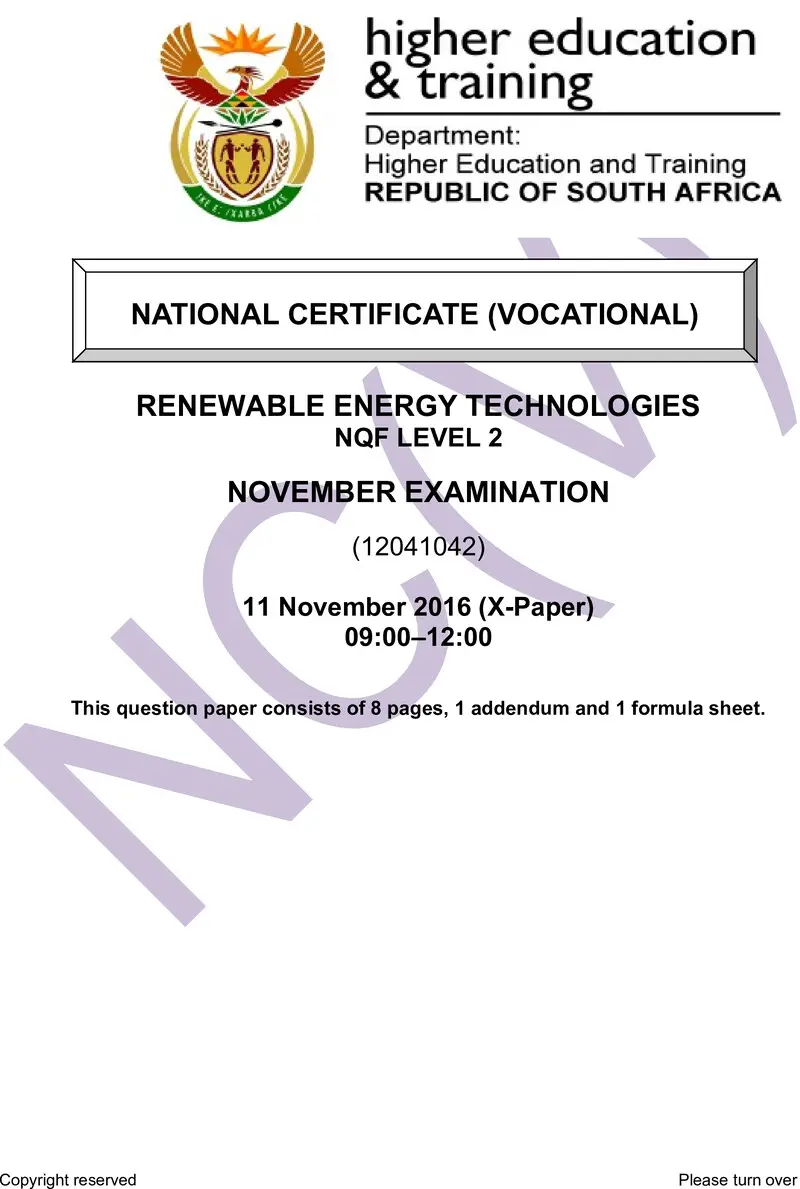 Nc2640 Renewable Energy Technologies L2 QP Nov 2016