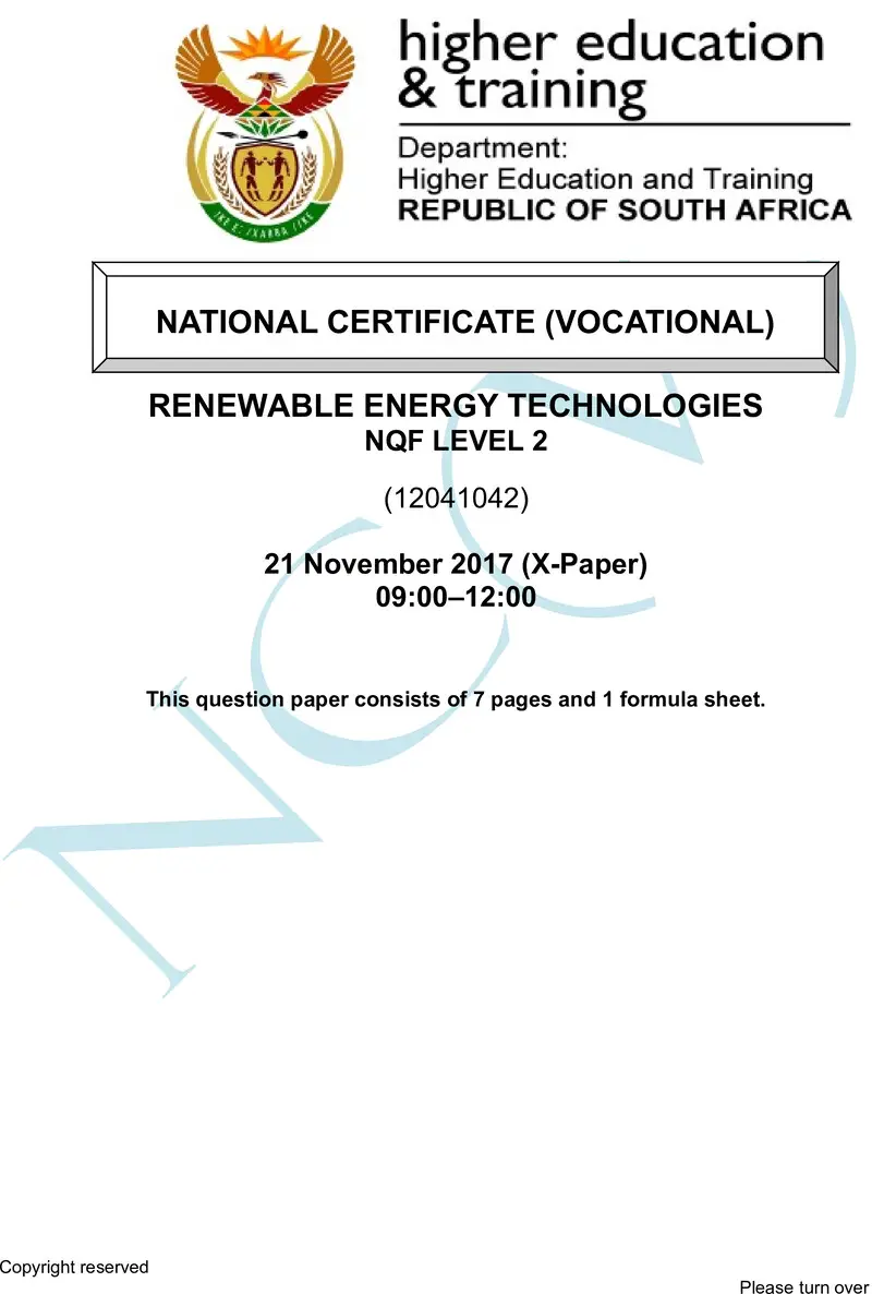 Nc2640 Renewable Energy Technologies L2 QP Nov 2017