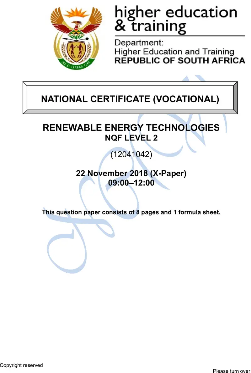 Nc2640 Renewable Energy Technologies L2 QP Nov 2018