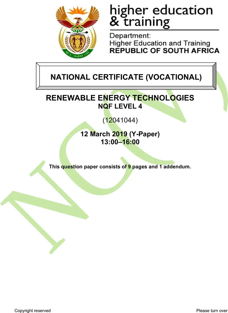 Nc2660 Renewable Energy Technology L4 Supp QP 2019