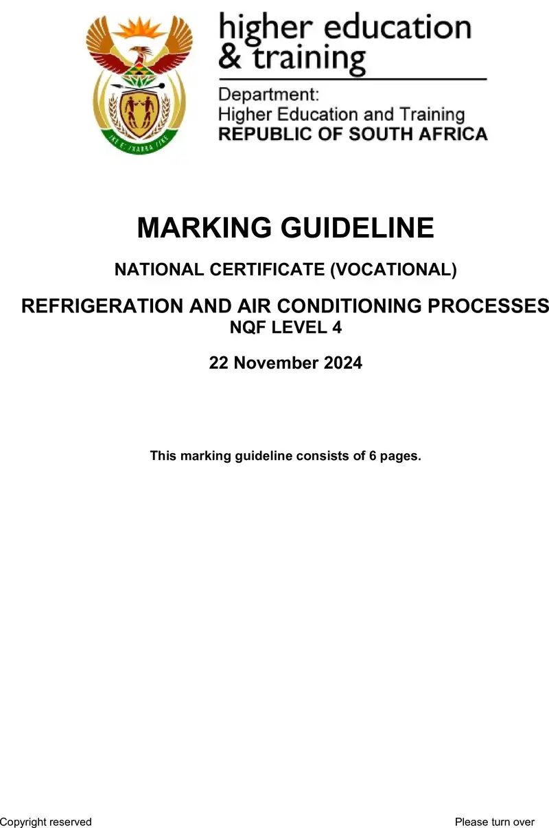 Nc2710 Refrigeration And Air Conditioning Processes L4 Memo Nov 2024