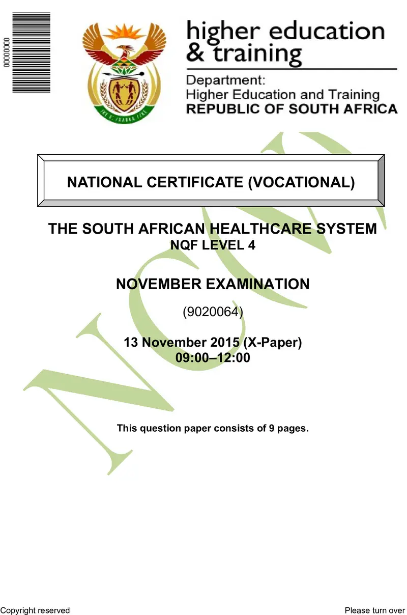 Nc2780 The South African Health Care System L4 QP Nov 2015
