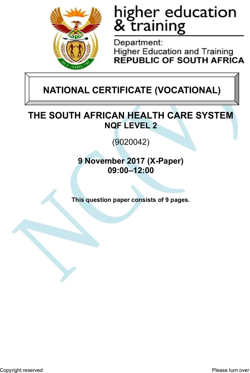 Nc2820 The South African Health Care System L2 Nov QP 2017
