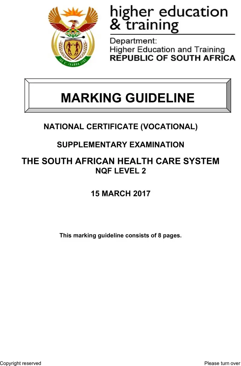 Nc2820 The South African Health Care System L2 Supp Memo 2017