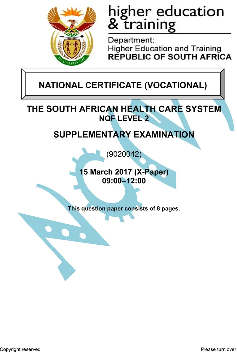 Nc2820 The South African Health Care System L2 Supp QP 2017
