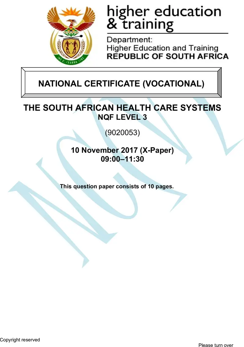 Nc2830 The South African Health Care Systems L3 Nov QP 2017