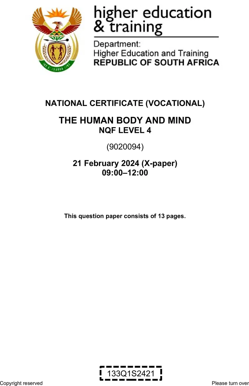Nc2840 The Human Body And Mind L4 QP Supp 2024