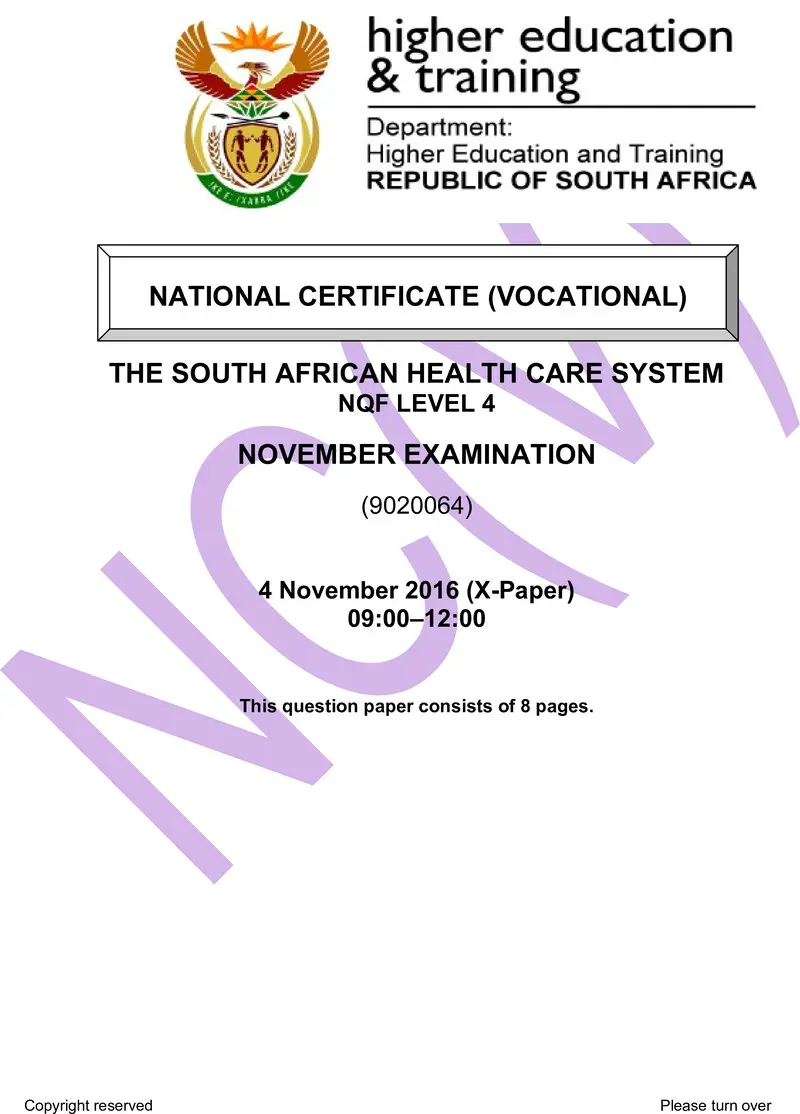 Nc2840 The South African Healthcare System L4 QP Nov 2016 1