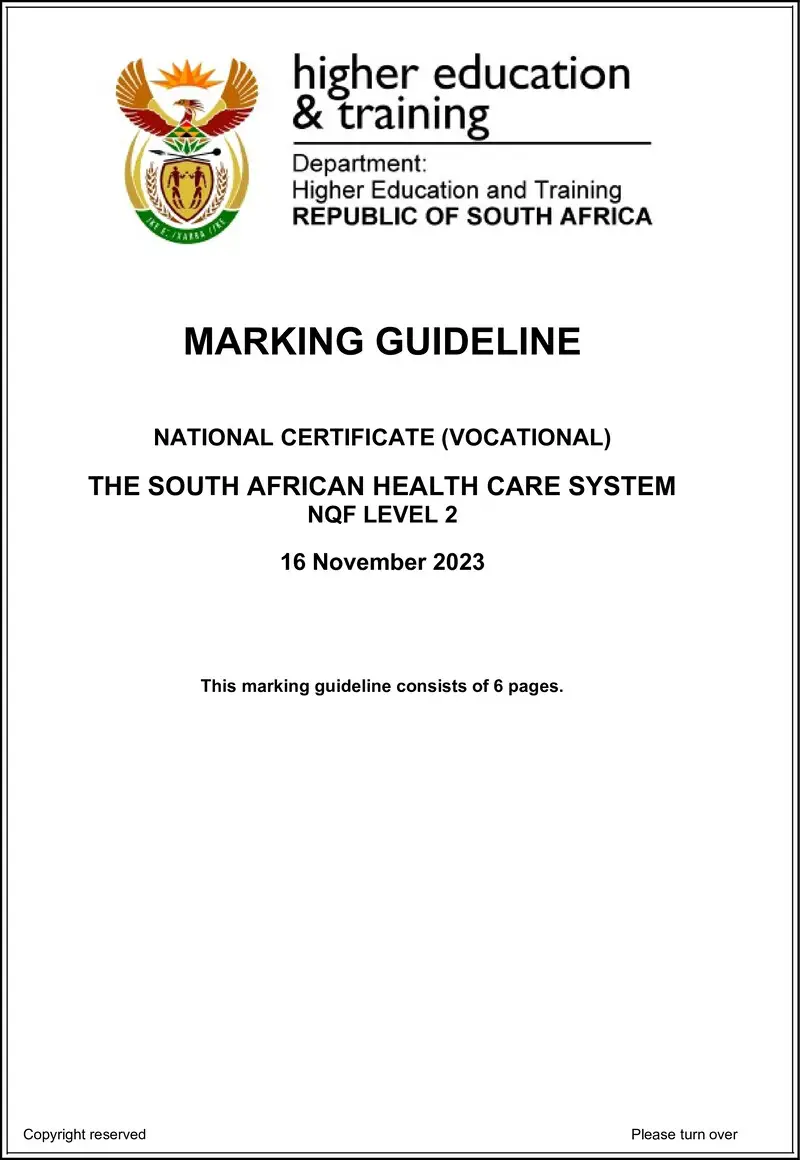 Nc2850 The South African Health Care System L2 Memo Nov 2023