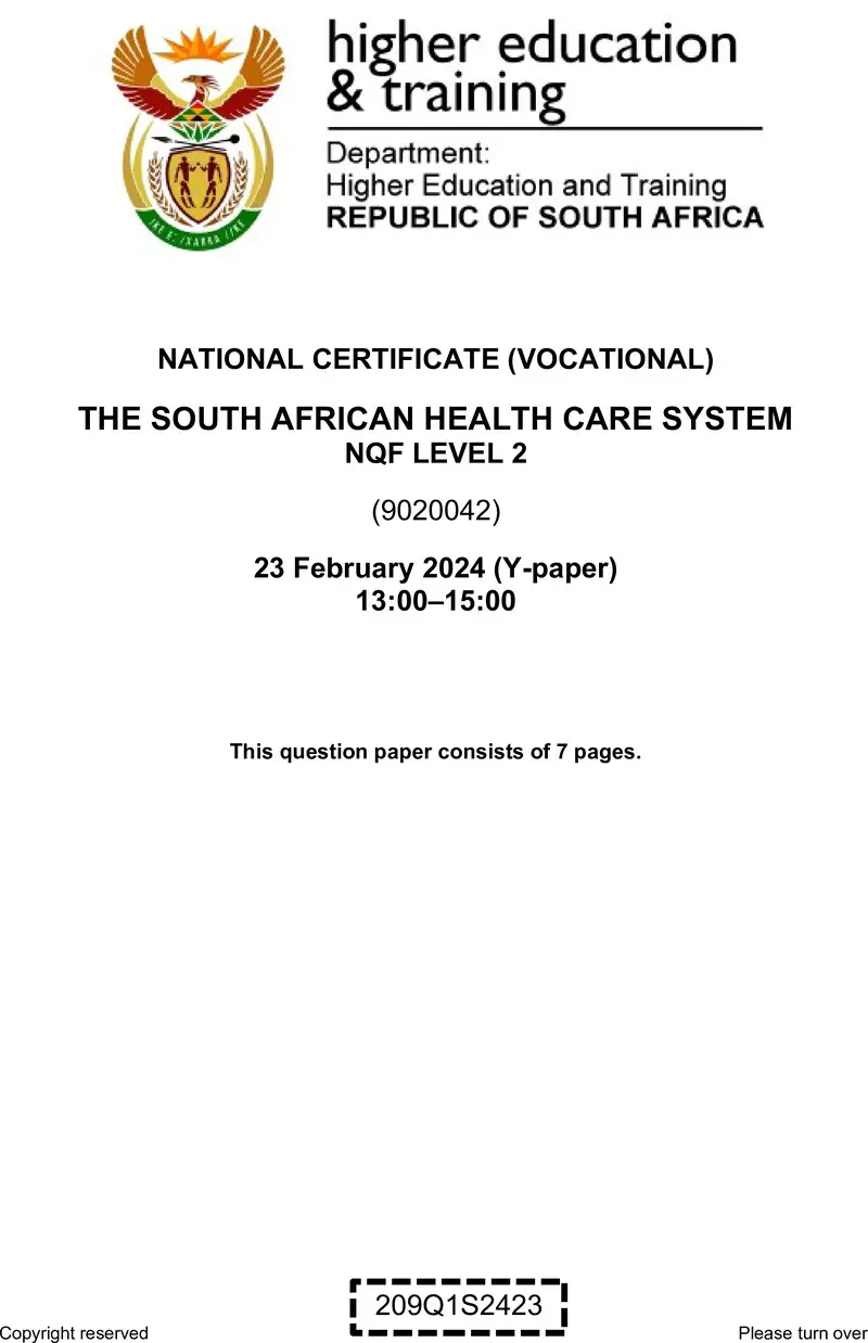 Nc2850 The South African Health Care System L2 QP Supp 2024