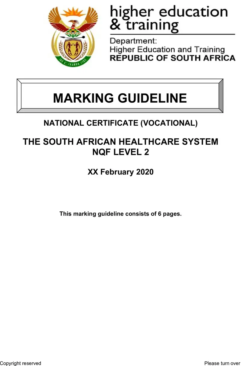 Nc2850 The South African Health Care System L2Supp Memo 2020