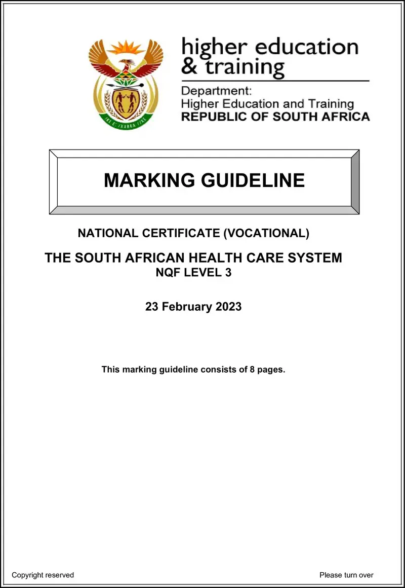Nc2860 The South African Health Care System L3 Memo Feb 2023