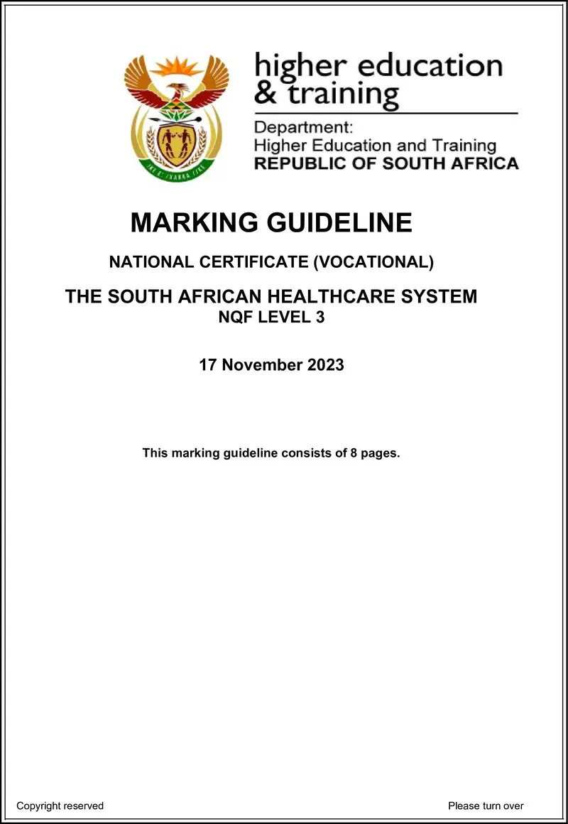 Nc2860 The South African Health Care System L3 Memo Nov 2023
