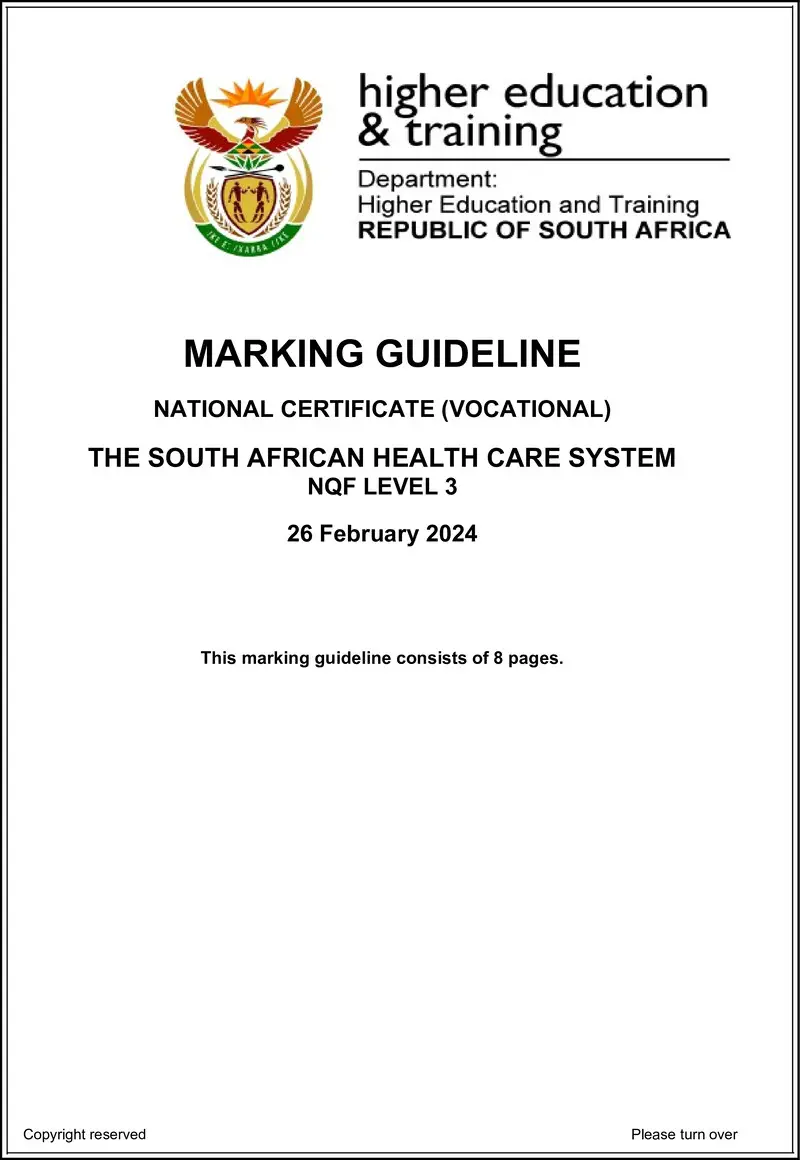 Nc2860 The South African Health Care System L3 Memo Supp 2024