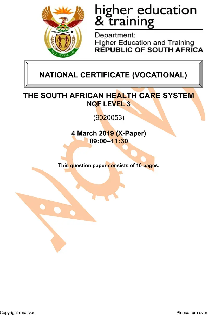 Nc2860 The South African Health Care System L3 QP Supp 2019