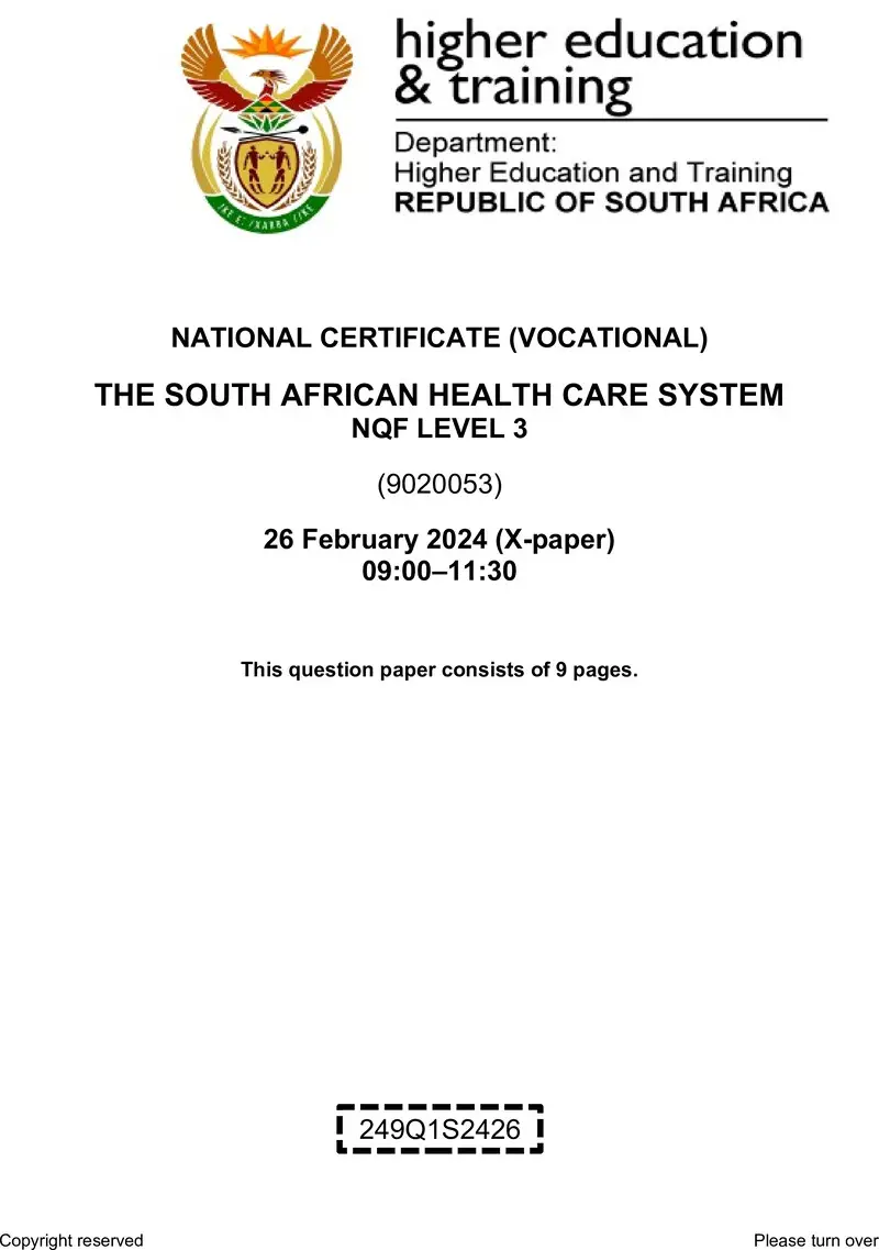 Nc2860 The South African Health Care System L3 QP Supp 2024