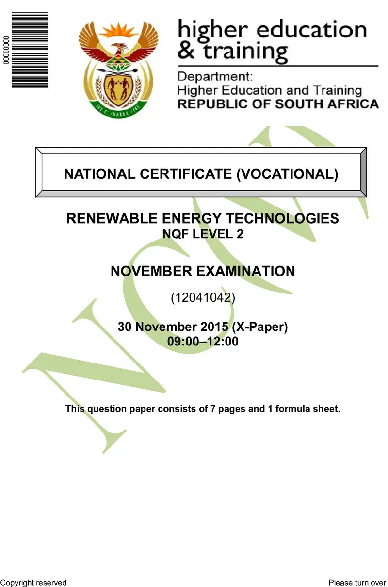 Nc2920 Renewable Energy Technologies L2 QP Nov 2015