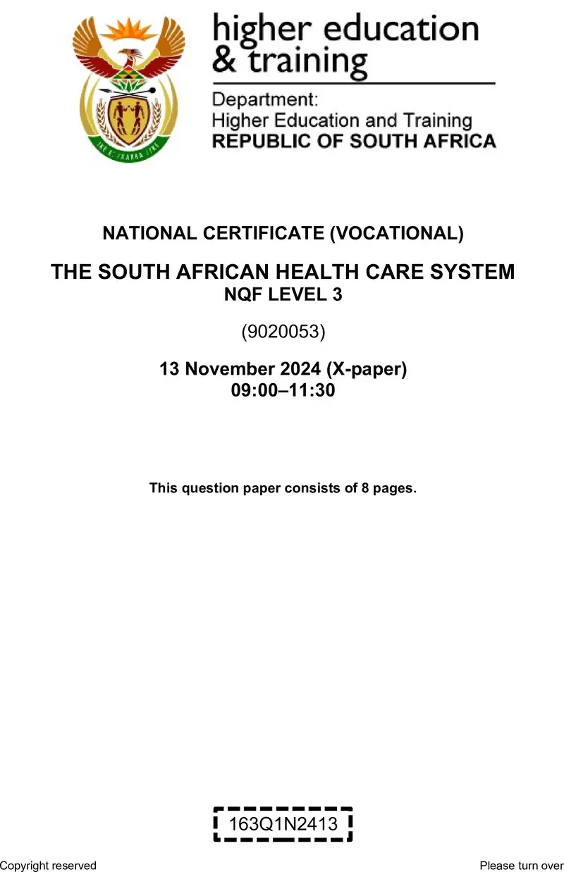Nc2920 The South African Health Care System L3 QP Nov 2024
