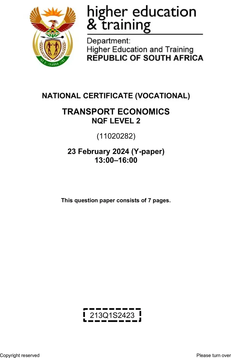 Transport Economics L2 QP Supp 2024 preview