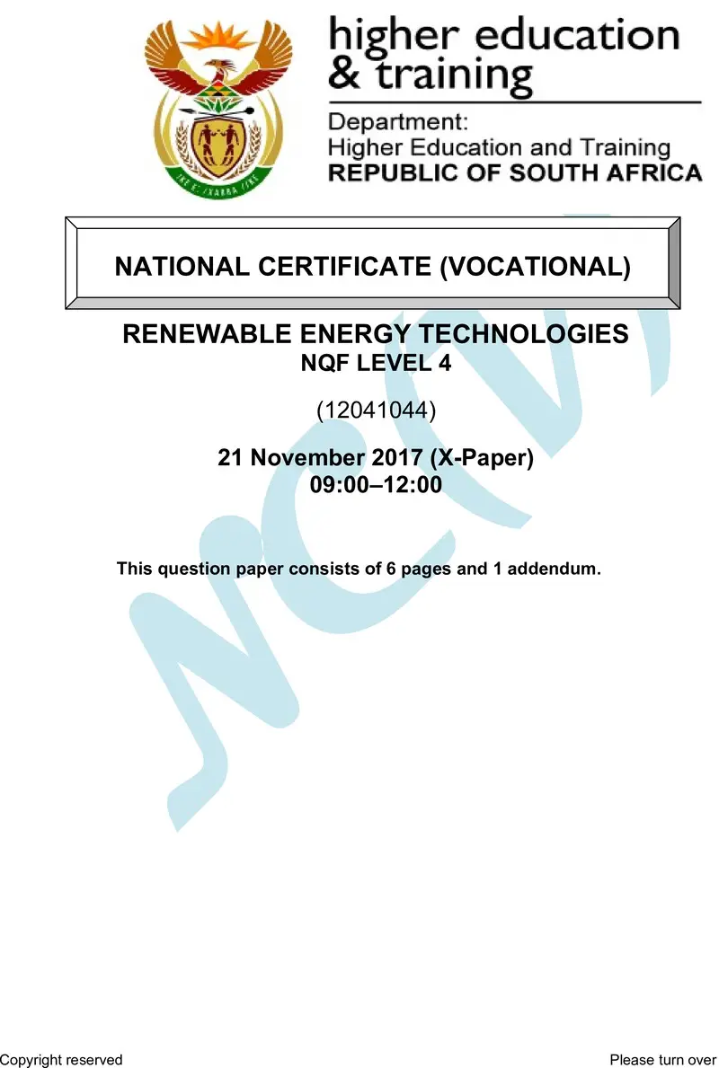 Nc3030 Renewable Energy Technologies L4 QP Nov 2017