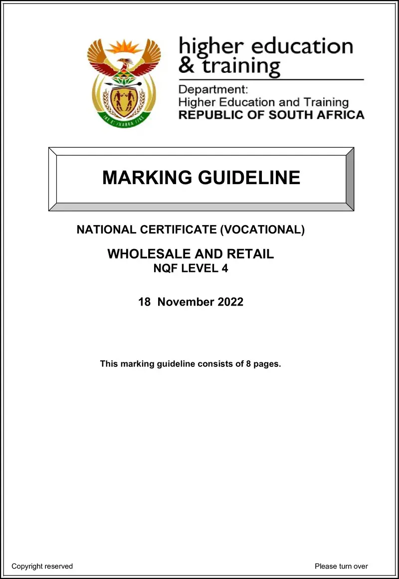 Nc3040 Wholesale And Retail L4 Memo Nov 2022