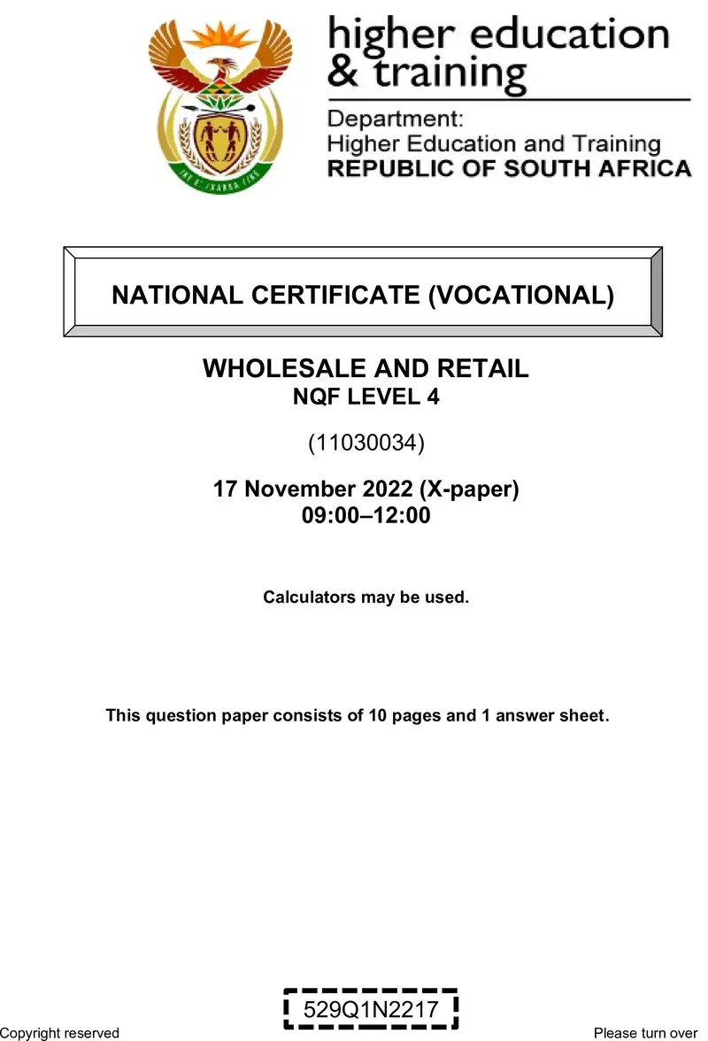 Nc3040 Wholesale And Retail L4 QP Nov 2022