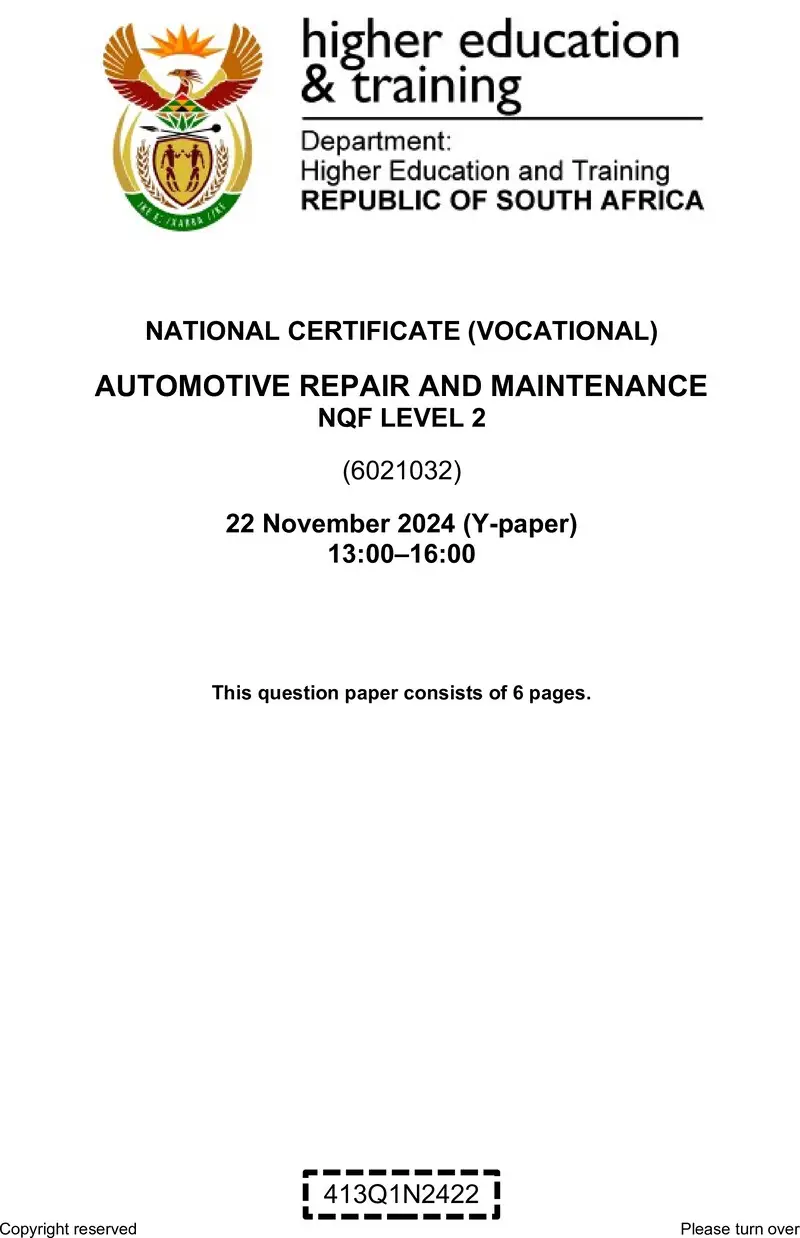 Nc320 Automotive Repair And Maintenance L2 QP Nov 2024