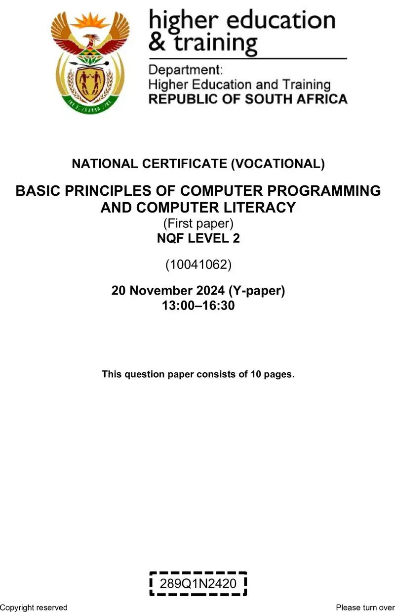 Nc350 Basic Principles Of Computer Programming L2 P1 QP Nov 2024
