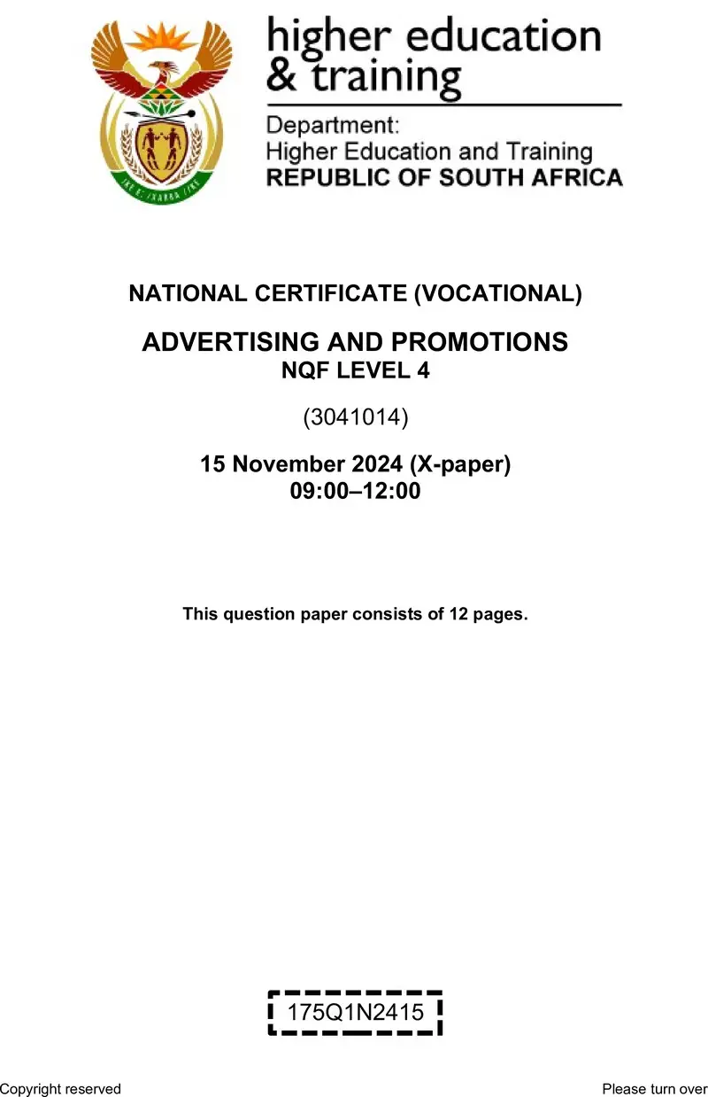Nc40 Advertising And Promotions L4 QP Nov 2024