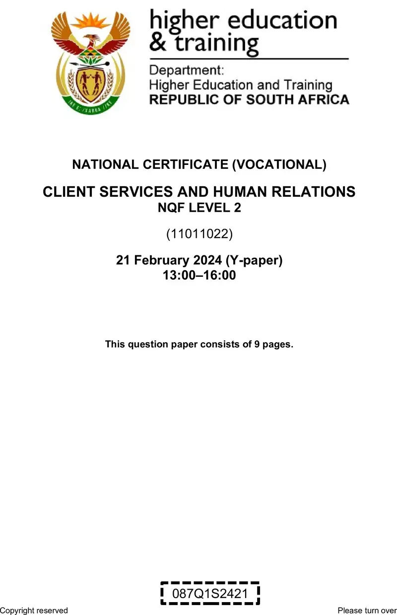 Nc460 Client Services And Human Relations L2 QP Supp 2024