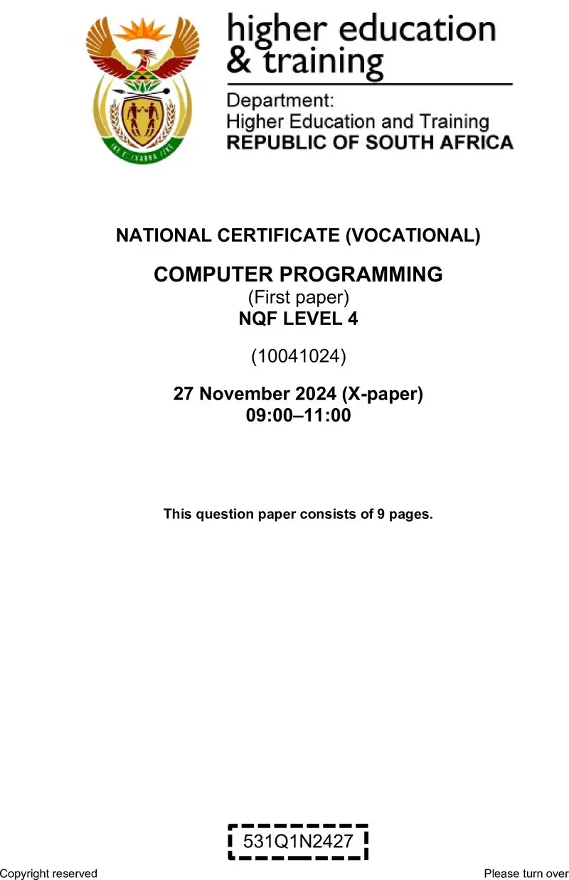 Computer Programming L4 P1 QP Nov 2024 preview