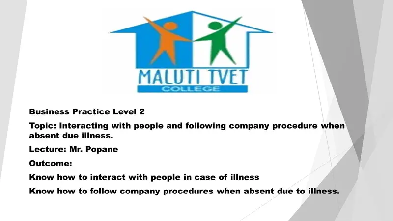 Business Practice Sickness In The Workplace L2 Sg