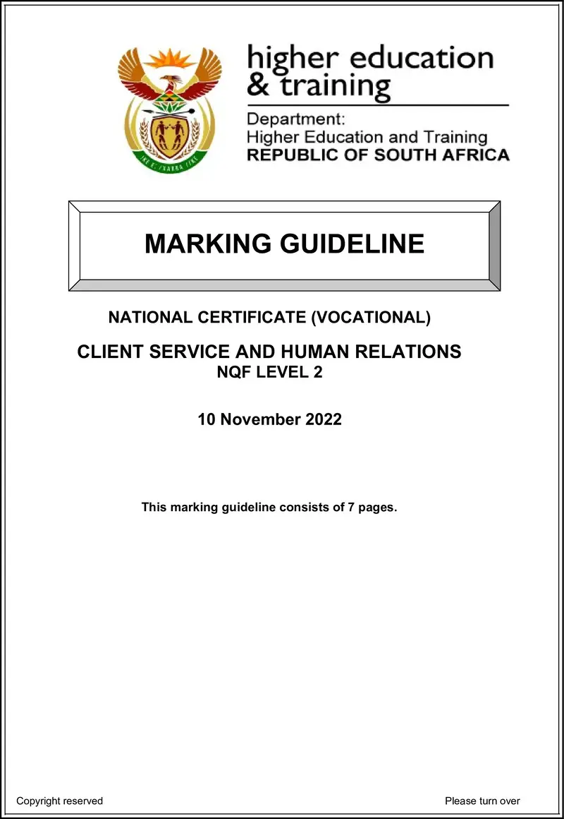 Nc460 Client Service And Human Relations L2 Nov Memo 2022