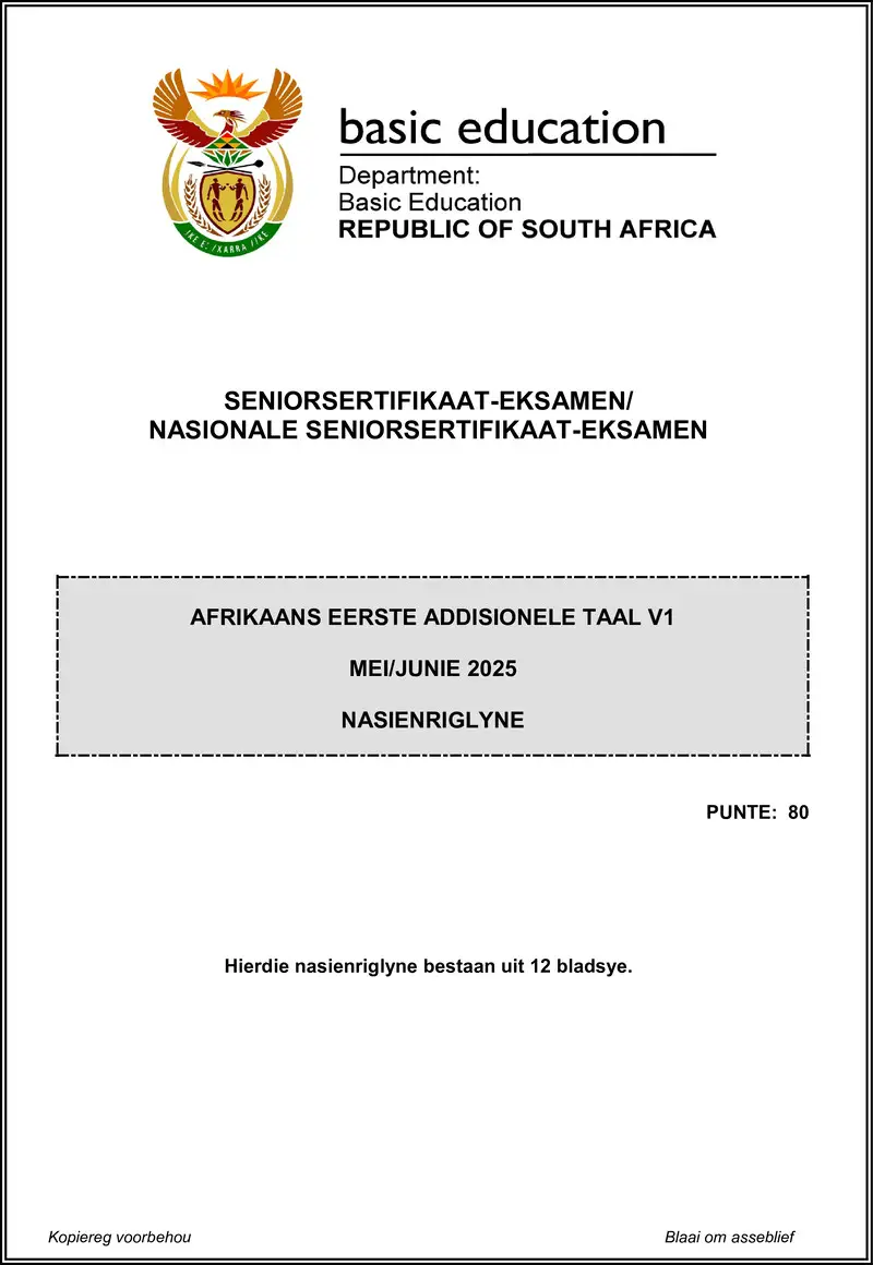 Afrikaans Fal P1 May June 2025 Mg Gr12