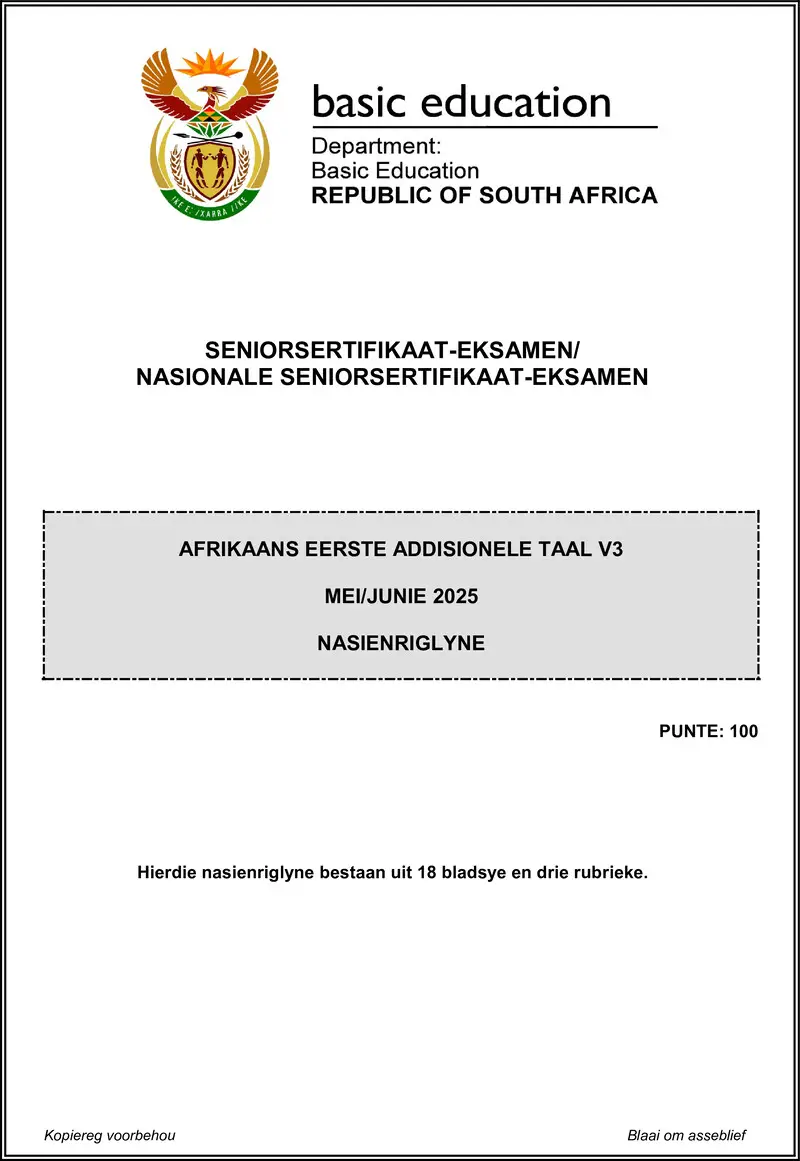 Grade 12 Afrikaans past paper 2025 – afrikaans fal p3 may june 2025 mg gr12