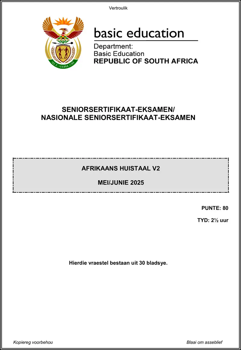 Afrikaans Hl P2 May June 2025 Gr12