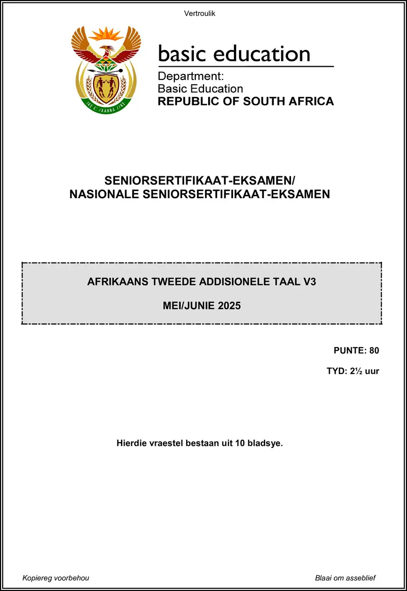 Afrikaans Sal P3 May June 2025 Gr12