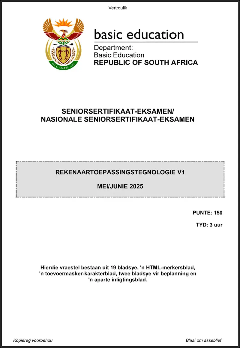 Grade 12 Computer Applications Technology past paper 2025 – computer applications technology p1 may june 2025 afr gr12